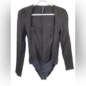 Zara ladies long sleeve bodysuit black square neck small